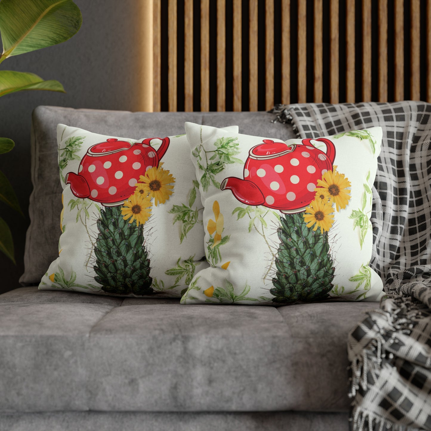 Teapot Cactus. Cushion Cover.