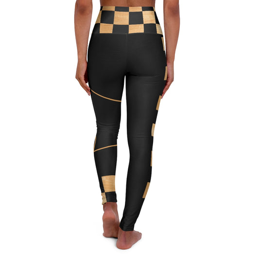 .High Waisted Yoga Leggings - Golden Checks.