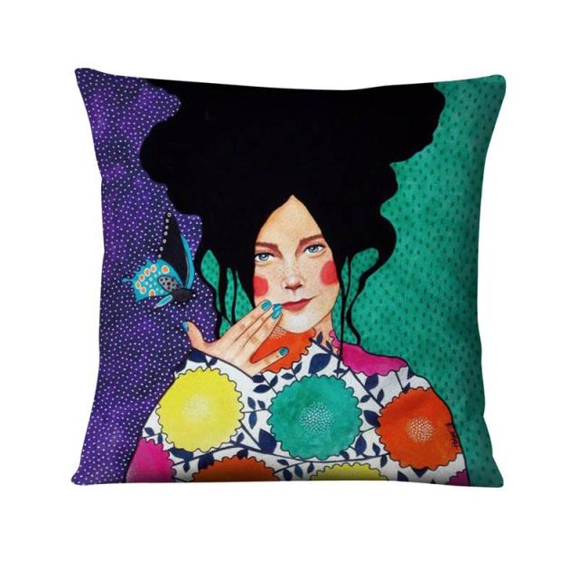 Lady With The Black Hair Cushion Covers.