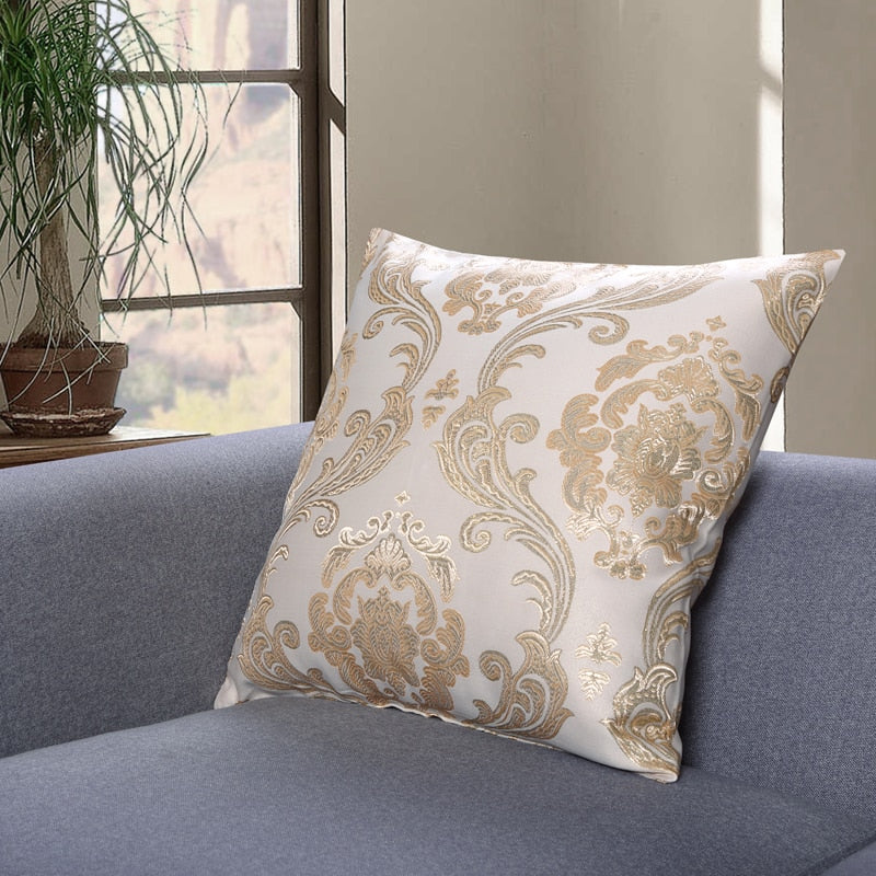 Cream and Gold Jacquard Cushion Covers