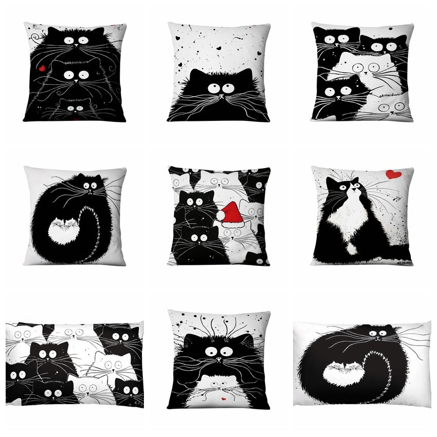 Black and White Cats Cushion Covers.
