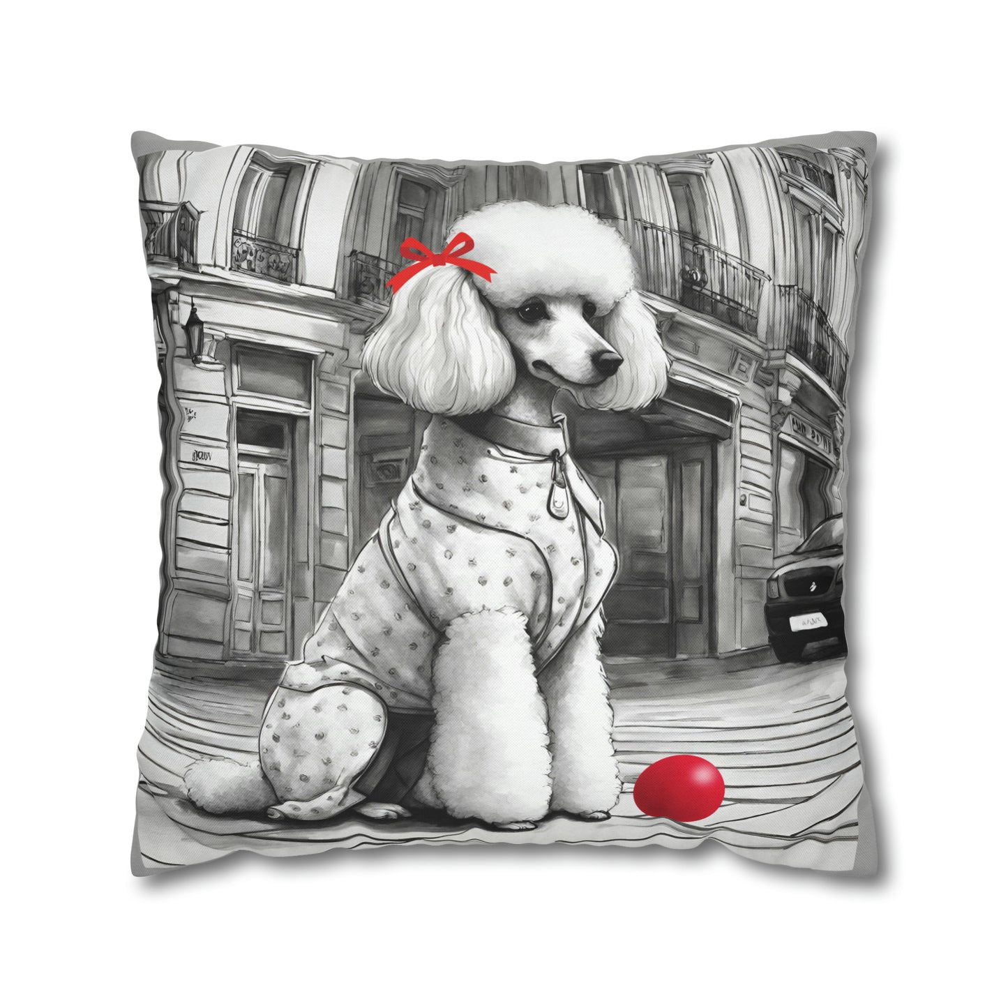 Poodle and Red Ball