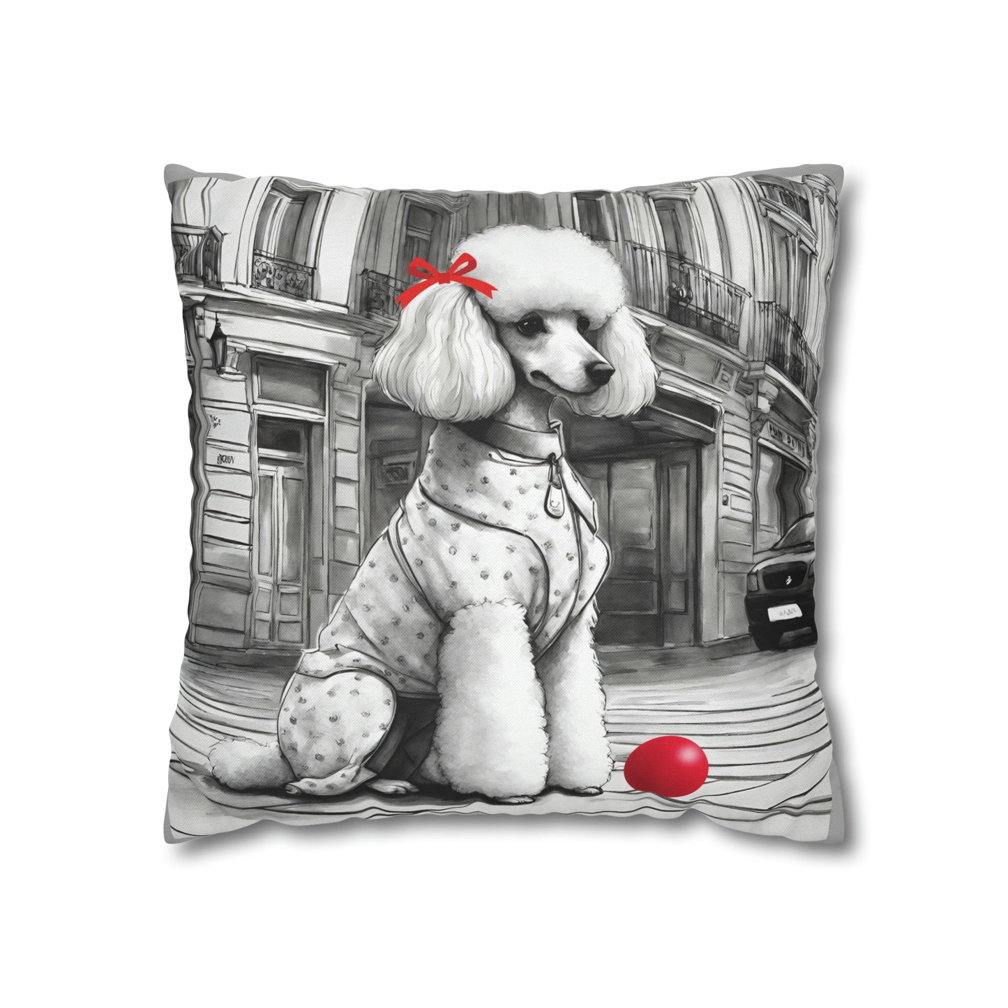 Poodle and Red Ball