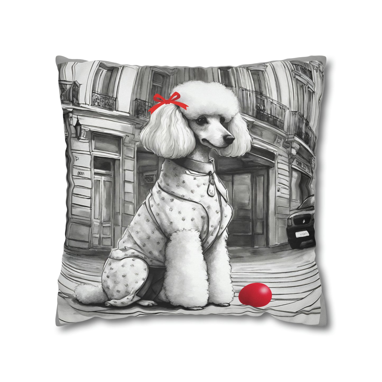 Poodle and Red Ball