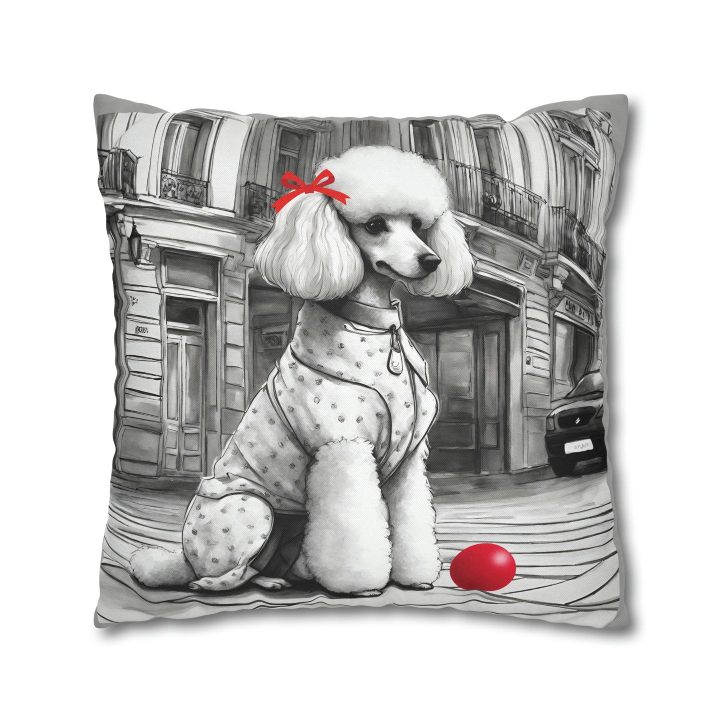 Poodle and Red Ball