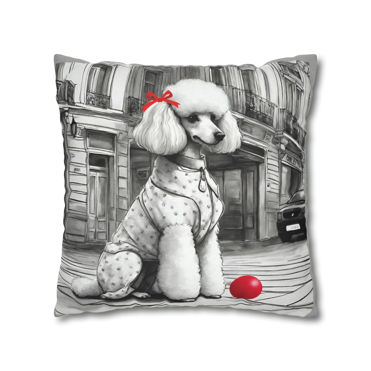 Poodle and Red Ball
