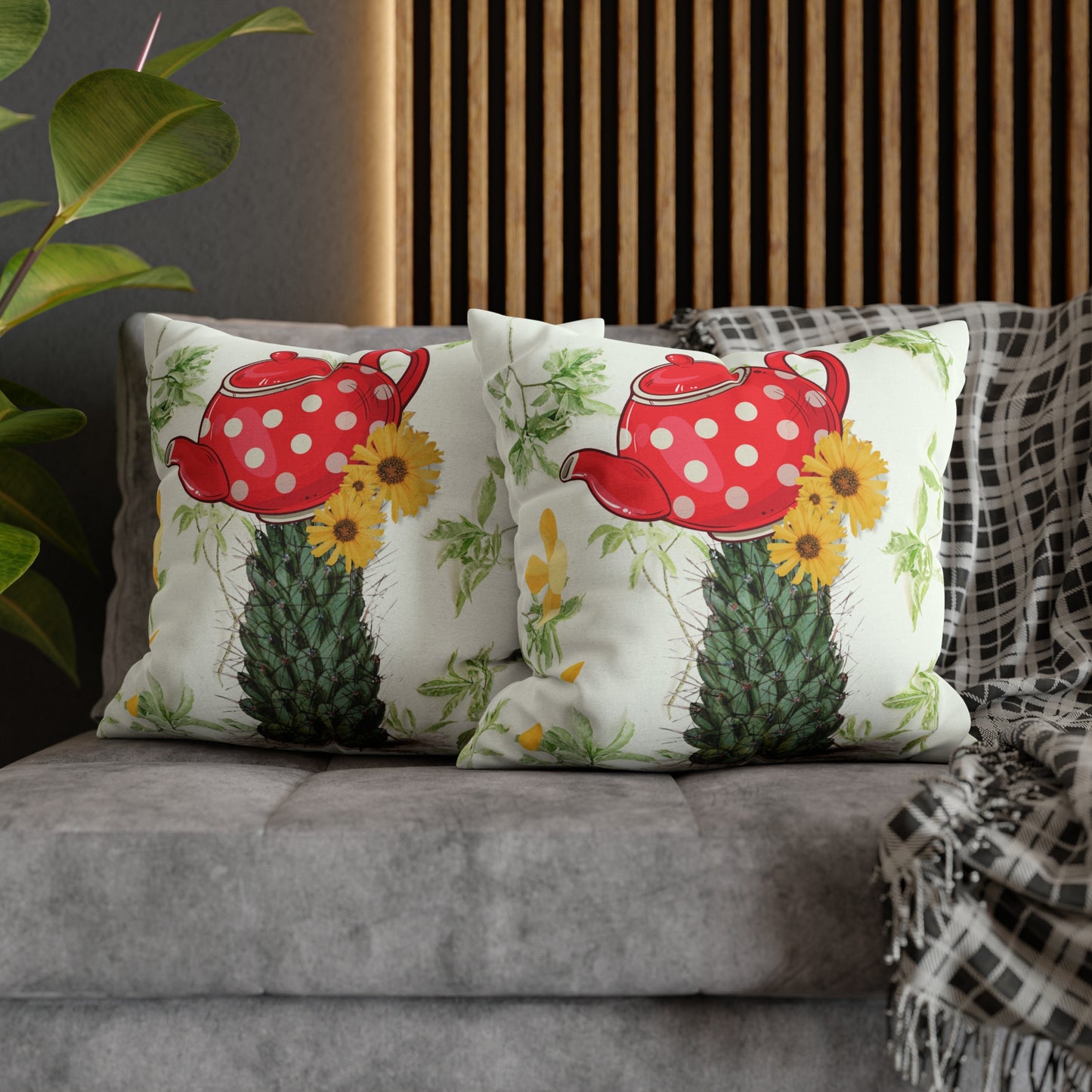 Teapot Cactus. Cushion Cover.