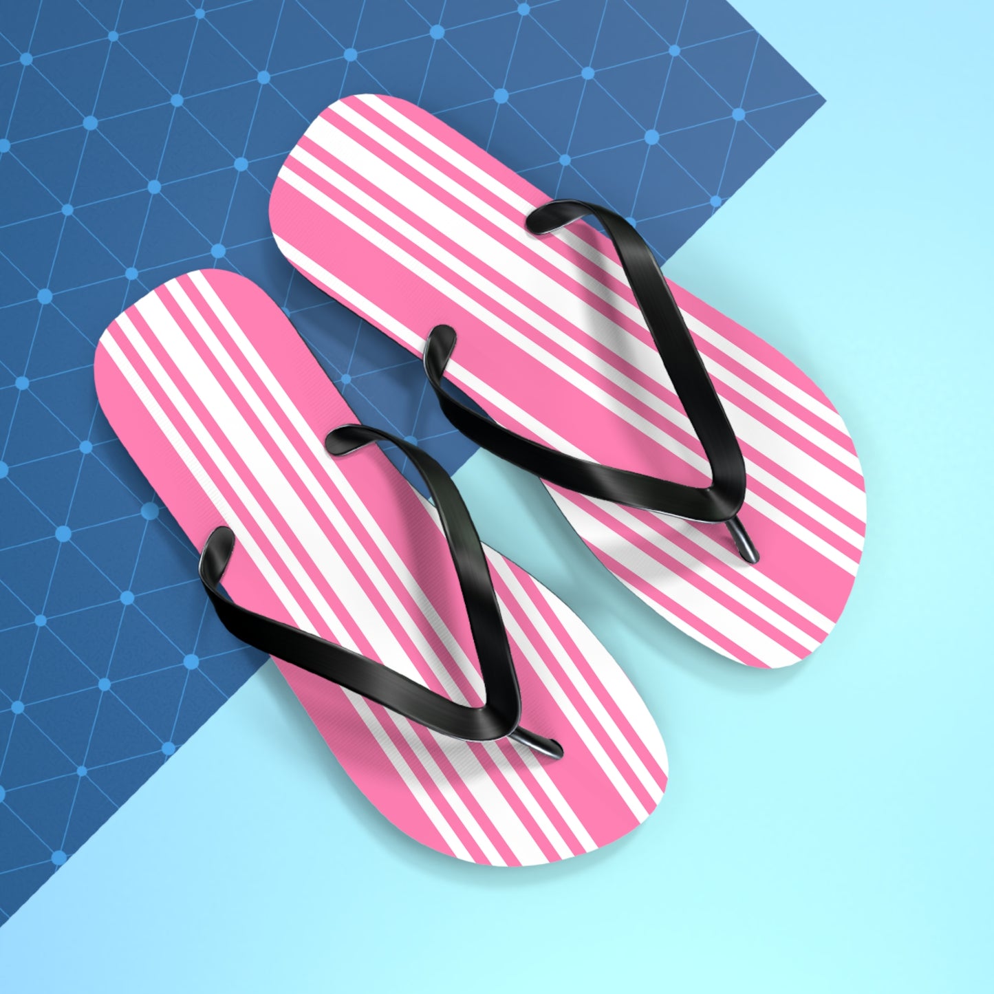 Pink Striped Flip Flops.