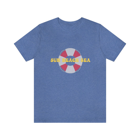 Sun. Beach. Sea. Unisex Jersey Short Sleeve Tee
