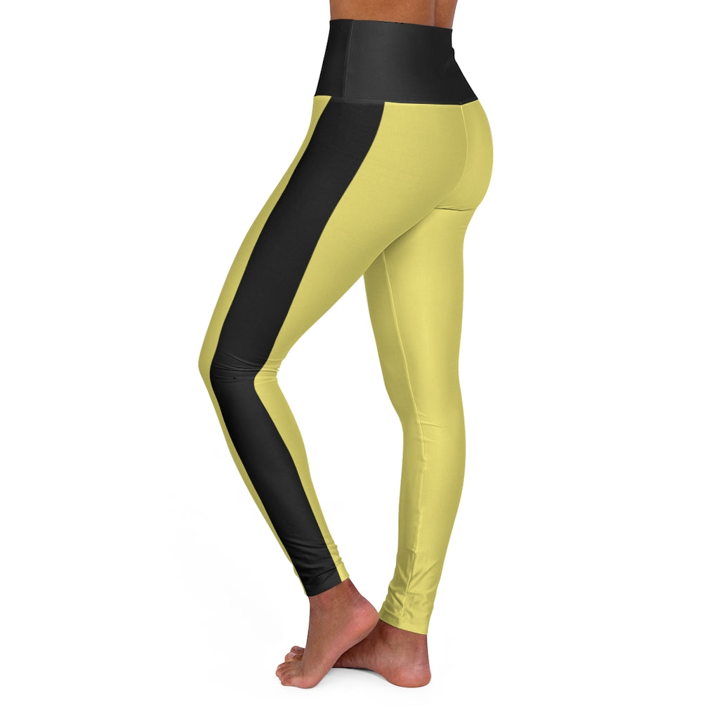 High Waisted Yoga Leggings - Yellow and Black.
