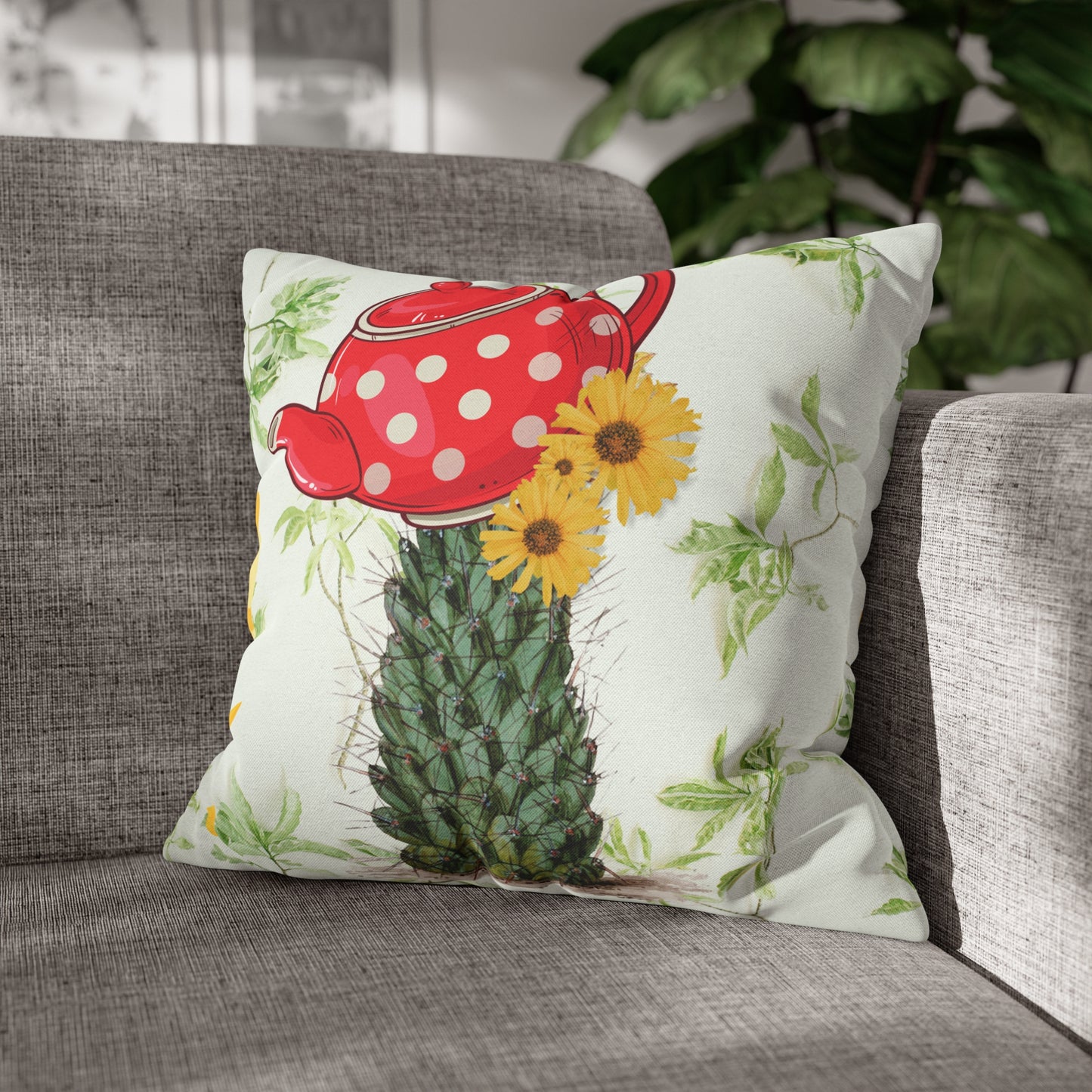 Teapot Cactus. Cushion Cover.