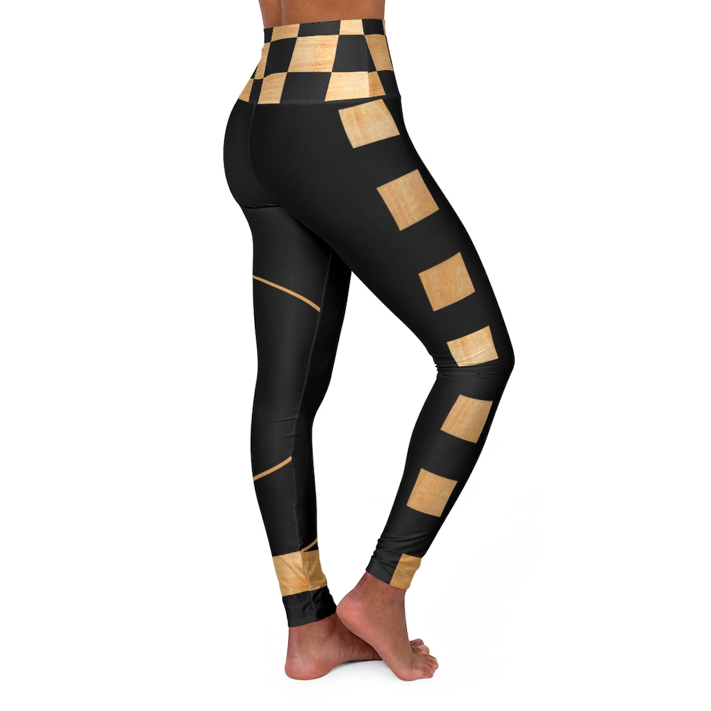 .High Waisted Yoga Leggings - Golden Checks.