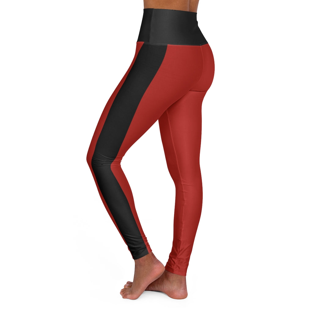 High Waisted Yoga Leggings- Red and Black.