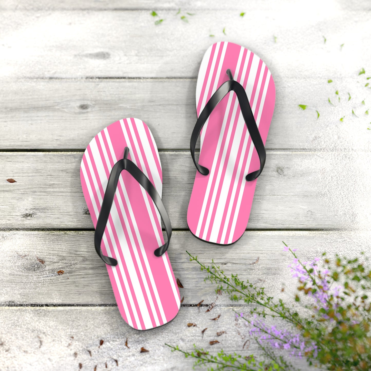 Pink Striped Flip Flops.