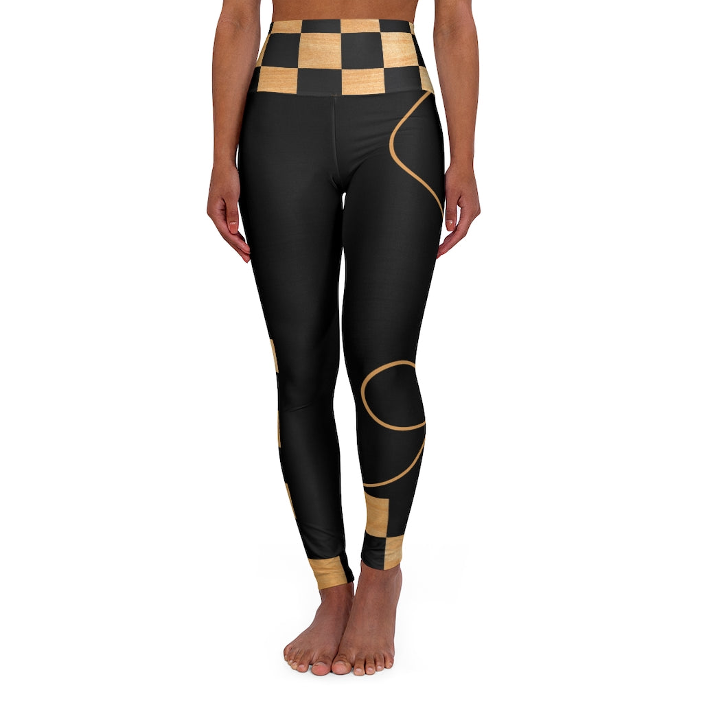 .High Waisted Yoga Leggings - Golden Checks.