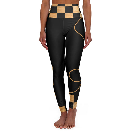 .High Waisted Yoga Leggings - Golden Checks.
