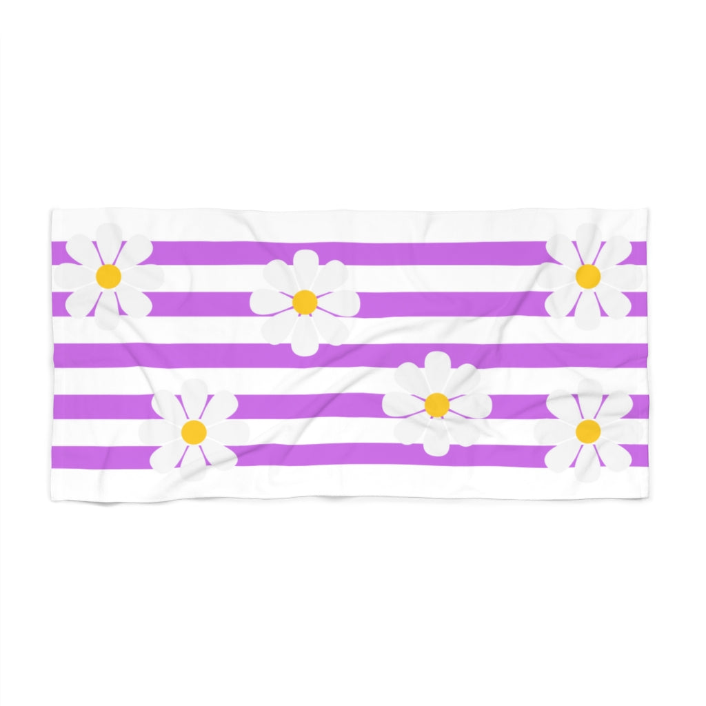 Cavendish Purple Stripes and Daisies. Beach Towel.