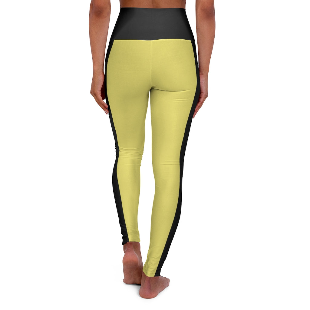 High Waisted Yoga Leggings - Yellow and Black.