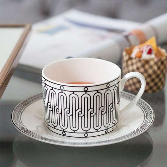 Elegant Black and White Bone China Cup and Saucer