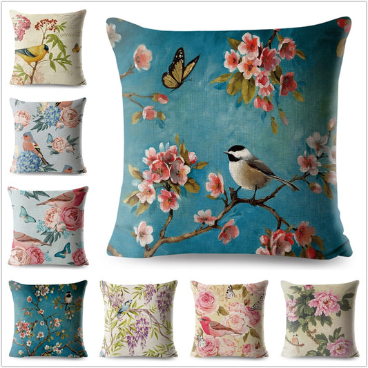 Vintage Flower Bird Cushion Cover Series.
