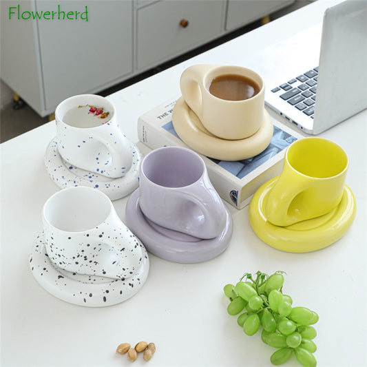 Fat Handle Coffee Cup and Saucer