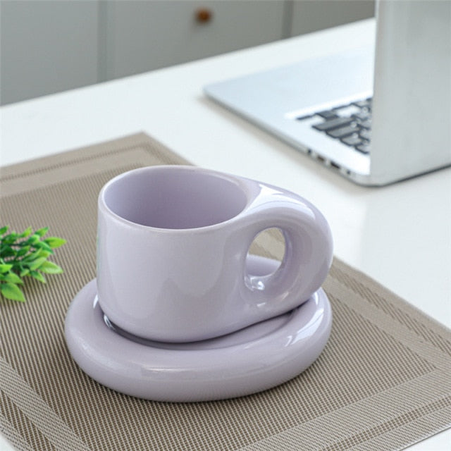 Fat Handle Coffee Cup and Saucer
