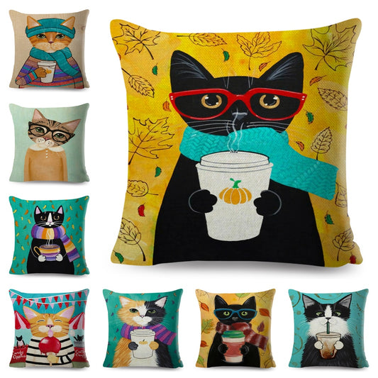 Coffee Cat Cushion Cover