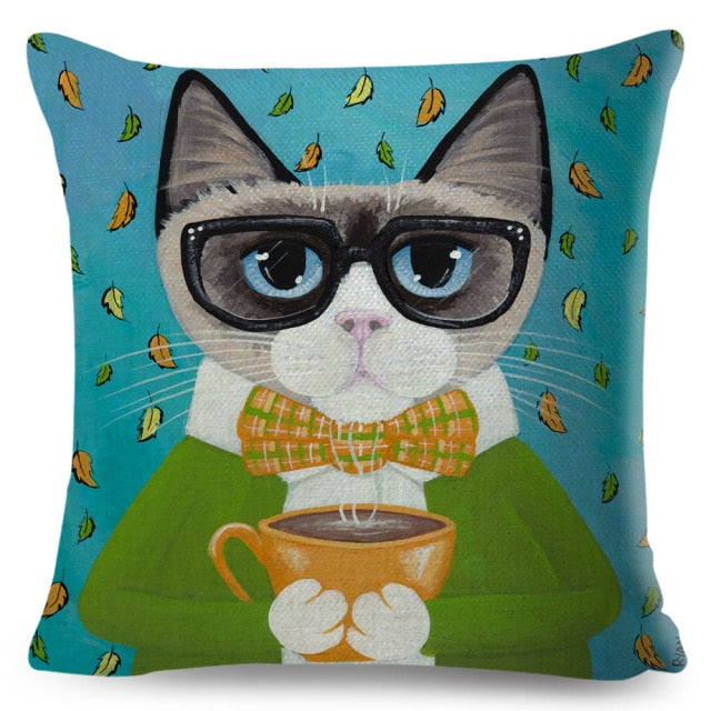 Coffee Cat Cushion Cover
