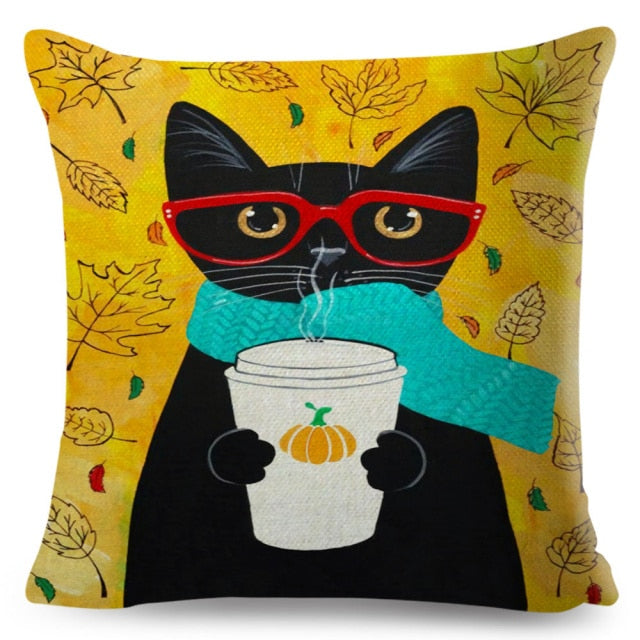 Coffee Cat Cushion Cover