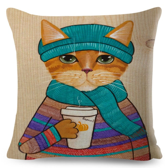 Coffee Cat Cushion Cover