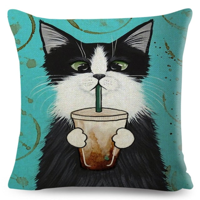 Coffee Cat Cushion Cover