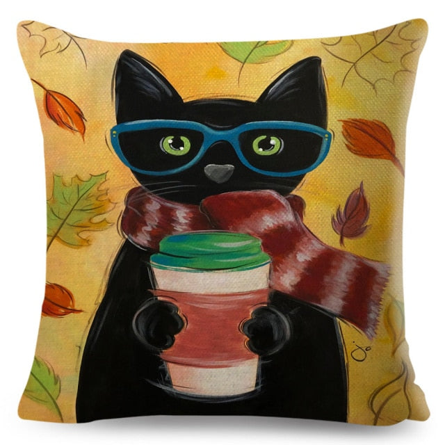 Coffee Cat Cushion Cover