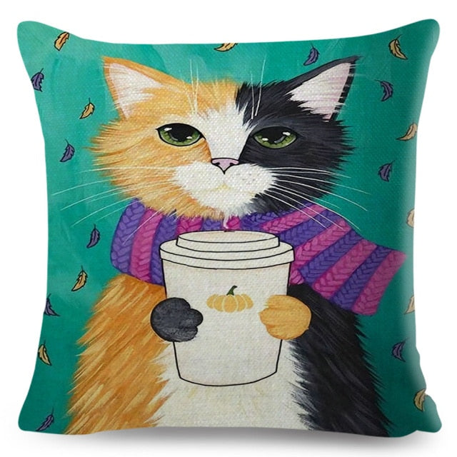 Coffee Cat Cushion Cover