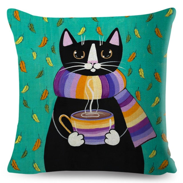 Coffee Cat Cushion Cover