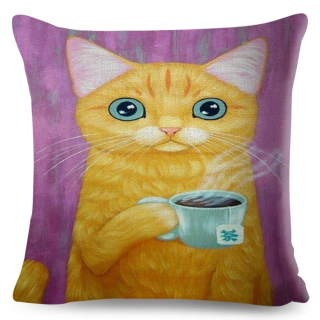 Coffee Cat Cushion Cover