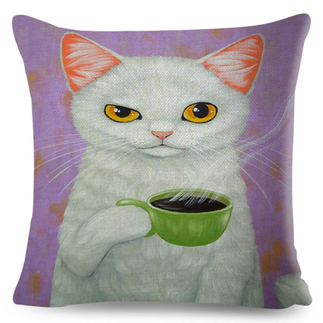 Coffee Cat Cushion Cover