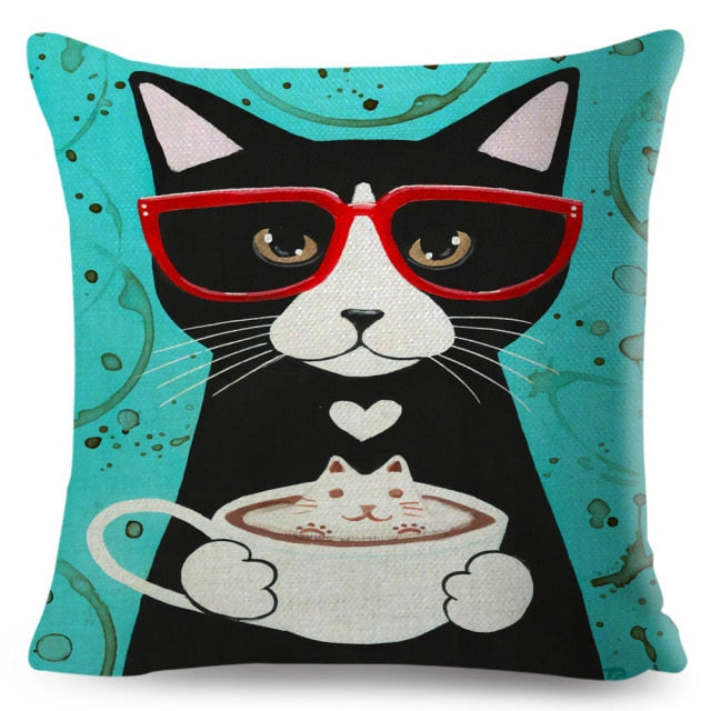 Coffee Cat Cushion Cover