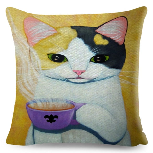 Coffee Cat Cushion Cover