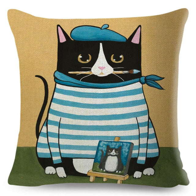 Coffee Cat Cushion Cover