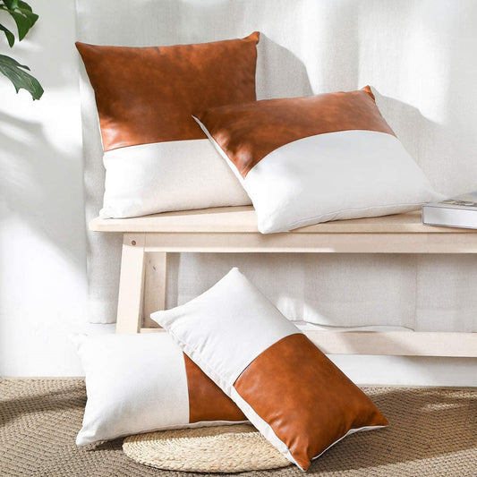 Faux Leather Irish Cream Cushion Cover.