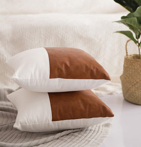 Faux Leather Irish Cream Cushion Cover.