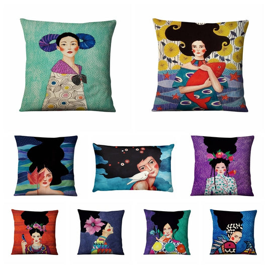 Lady With The Black Hair Cushion Covers.