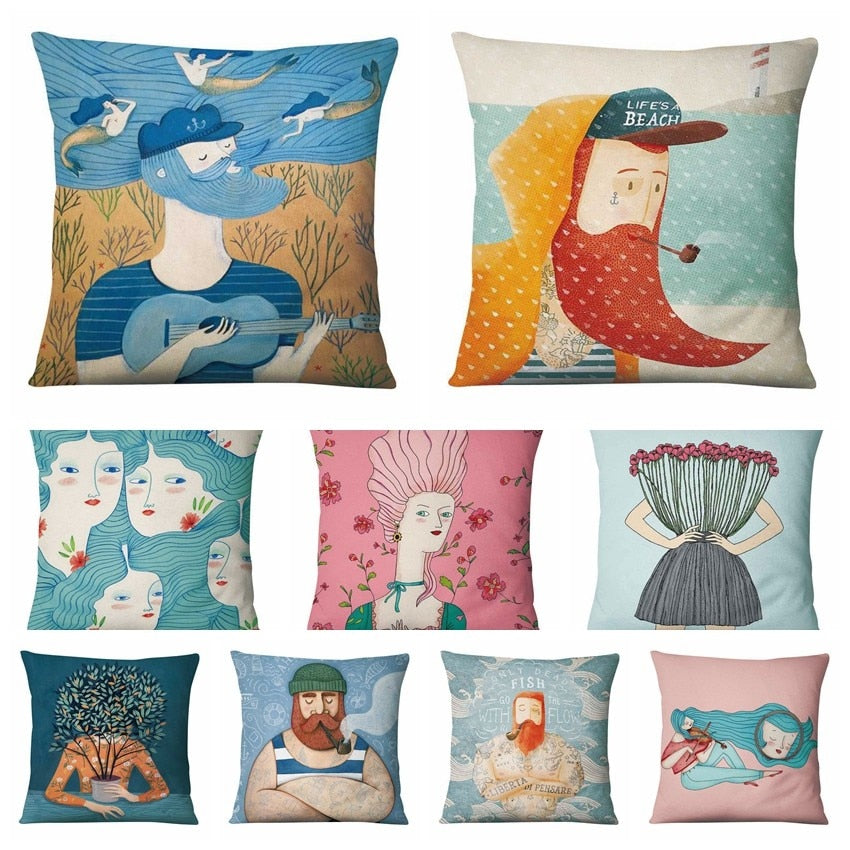 Red Beard & His Girlfriend Cushion Covers.