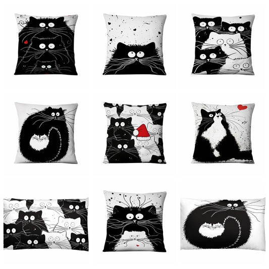Black and White Cats Cushion Covers.
